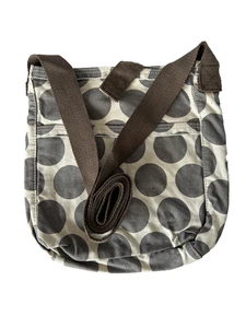 Thirty One Canvas Umhängetasche khaki mit grauen Kreisen braune Riemen - Bild 1 von 6