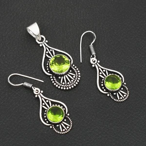 Peridot Gemstone Handmade Pendant+Earring Jewelry For New Year 1.68" AP-38735 - Picture 1 of 1