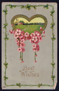 GREETINGS 1911 Best Wishes Flowers Postcard - Picture 1 of 2