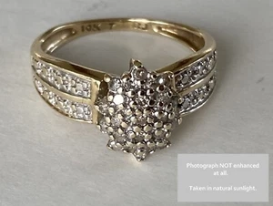 Size 7 10k SOLID Yellow GOLD Ladies 23 NATURAL DIAMONDS Oval Cluster Ring - Picture 1 of 9