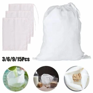 3/6/9/15pcs Reusable Fine Mesh Nut Milk Cheese Cloth Bag Cold Brew Coffee Filter - Picture 1 of 12