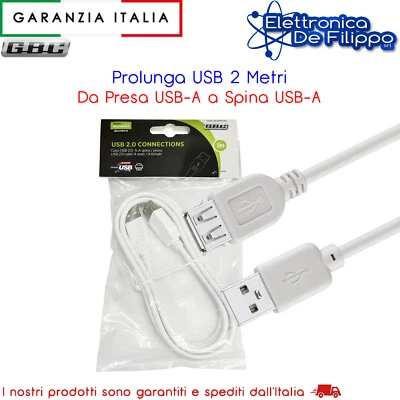 Cavo Prolunga USB 2.0 Alta Velocità Maschio-Femmina 2 mt - Immagine 1 di 2