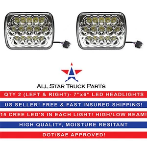 Pair Kenworth T300 1997-2010 7x6" 5x7 inch 15 LED Headlights High/Low Beam - Picture 1 of 11