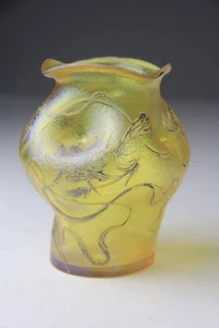 Vintage Loetz Art Nouveau Yellow Iridescent Silver Overlay Glass Vase - READ! - Picture 1 of 22