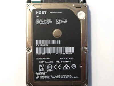 Hitachi HTS541010A9E632 0J44123 DA7254 (D83) China 1.0TB 2.5" Sata HDD MAR-17 - Image 1 of 4