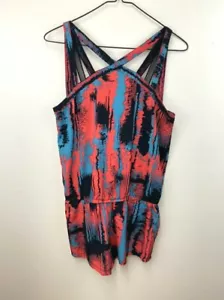 NWT Fabletics XS 4 Liza Romper Mesh Strappy Red Black Teal Watercolor - Picture 1 of 7
