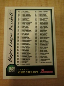 1998 Bowman Series 1 Baseball Checklist #2 of 2 (#147-221 + 3 Insert Sets) - Picture 1 of 2