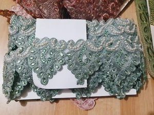 1m mint peridot green crystal indian braid beaded jewelled lace bridal wedding - Picture 1 of 2
