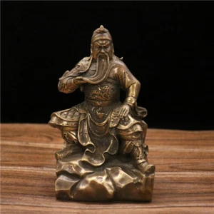 7" Old Chinese Copper Guan Yu God of Wealth ornament Home Ornament - Picture 1 of 2