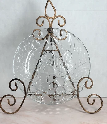 Clear Pressed Glass Plates Embossed Cherries  Grapes & Leaves. (10.5 Set 4) - Image 1 of 4