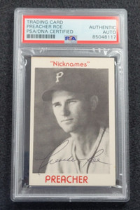 EDWIN PREACHER ROE Signed Baseball Card-PIRATES-BROOKLYN DODGERS-PSA