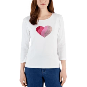 Karen Scott Women's Gem Heart Graphic Pullover Top ~ Bright White ~ XL ~ NWT NIP - Picture 1 of 1