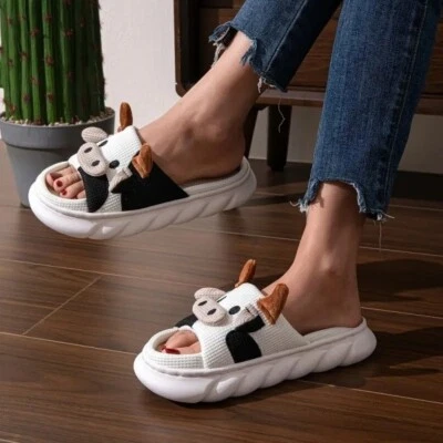 Zapatillas de vaca para mujer/hombre cómodas algodón lino Kawaii Cloud Slides Foto 1 de 4