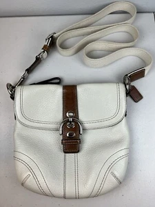 Coach Off-White Pebbled Leather Buckle Flap Closure Small Crossbody Bag Purse - Picture 1 of 24