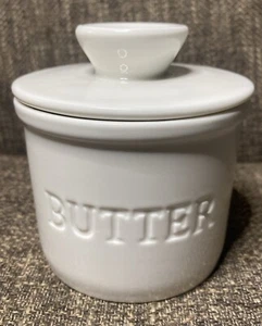 White Butter Bell Crock Keeper Dish & Lid Ceramic - Picture 1 of 7