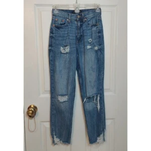 Aeropostale Light Acid Wash Distressed Denim High Rise Mom Jeans 90s Size 000R - Picture 1 of 14