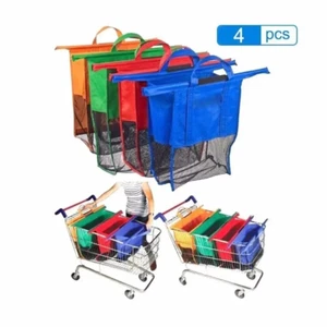 4Pcs/Set Foldable Cart Trolley Supermarket Shopping Storage Bags Reusable Eco-Fr - Picture 1 of 14