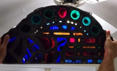 Antique ARCHED TRANSOM LEADED, JEWELED GLASS WINDOW PLS READ DESCRIPTION  - Image 1 of 4