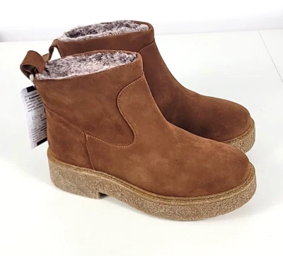 NWD - Bos & Co Womens SCOUT Brown Suede Leather Faux Fur Ankle Boots 38/US 7 7.5 - Image 1 of 4