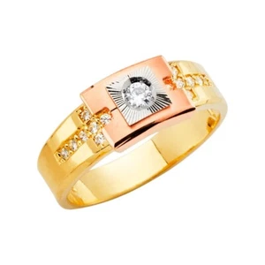 14K Two Tone Gold Men's Cubic Zirconia Ring - Picture 1 of 3