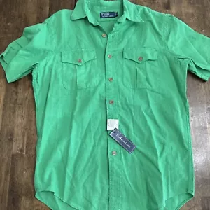 Polo Ralph Lauren Mes Classic-Fit Cotton Button Shirt Green Size M - Picture 1 of 9