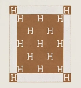 Hermes Avalon Throw Blanket Plaid Camel Cashmere Wool Sofa Bed Rug Auth New Box - Picture 1 of 9