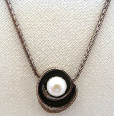 Sterling Silver Necklace & Pendant With Faux Pearl - Image 1 of 4