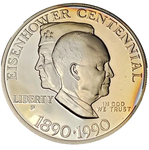 1990-P $1 Eisenhower Centennial Silver Proof, Toned-FREE USA SHIP - Picture 1 of 2