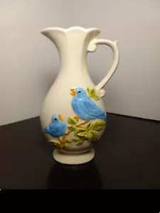 Vintage 1977 CREAMER HOLDER Bud Vase Blue Bird Spring Summer Ceramic Handpainted - Picture 1 of 24