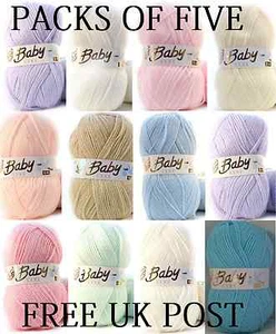 5 x 100g Baby Wool, Soft DK Double Knitting Yarn, Woolcraft Babycare & BabyDream - Picture 1 of 28