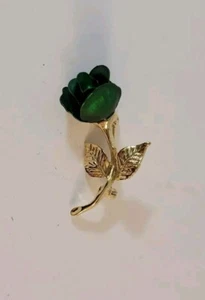 Broche Flor Rosa Vintage Tono Dorado Verde Blanco Imitación Perla - Imagen 1 de 7