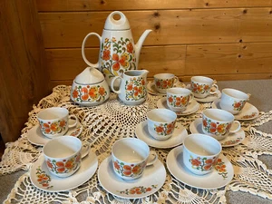 Porcelain coffee set, Bavaria Germany, vintage, orange flowers, Bareutheur - Picture 1 of 12