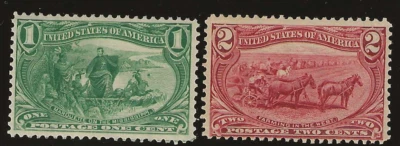 US Scott #285-#286 mint lightly hinged 1c & 2c, 1898 Trans Mississippi og f/vf - Image 1 of 2