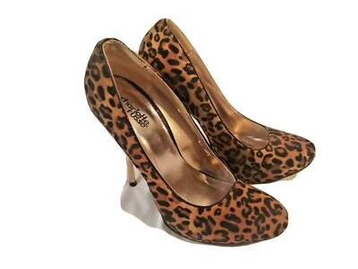 Charlotte Russe Heels faux Suede Leopard Stilettos Gold Metallic Heel 6 Sexy - Image 1 of 4
