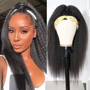 22inch Yaki Straight hair handband wig 12A Brazilian Virgin Human Hair Wigs 180% - Picture 1 of 11