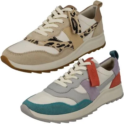 Ladies Clarks 'Dashlite Jazz' Casual Leather & Textile Trainers - D Fitting - Image 1 of 3