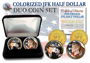 John F Kennedy 24 KT Gold 2-Coin USA duo Set with black velvet jewelry gift box. - Picture 1 of 2