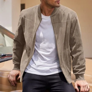 Herren Microsuede Bomberjacke Langarm Lockere Passform Reißverschluss Streetwear Bombermantel - Bild 1 von 19