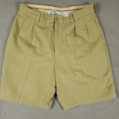 Tommy Bahama 短裤男式 33 码米色丝绸打褶斜杠口袋斜纹布 — 第 1/4 张图片