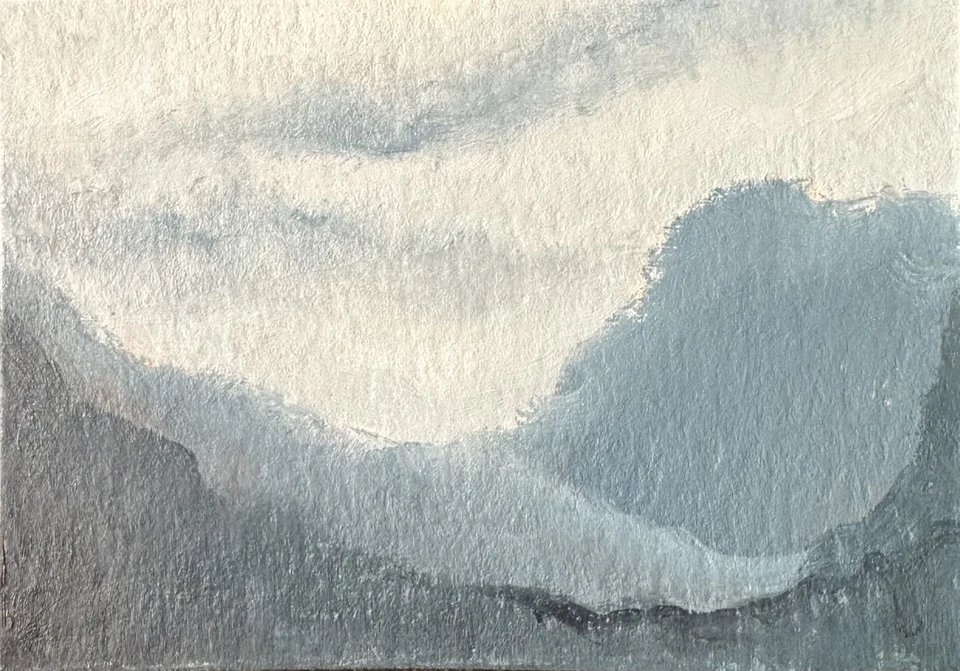 Pintura al óleo original ACEO sobre papel prensado en frío (2,5 X 3,5 pulgadas) Paisaje azul Foto 1 de 1