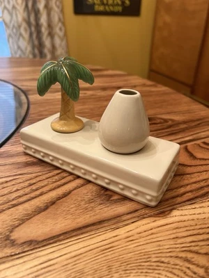 Nora Fleming Stoneware Bud Vase Toothpick Holder Pearl Dot Retired w/ Palm Tree  - Изображение 1 из 4