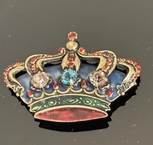 Antica spilla vintage corona sterling strass smaltati - Foto 1 di 7