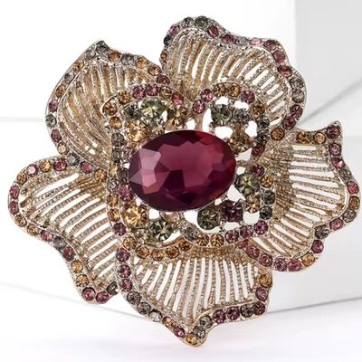 Винтажный сверкающий фиолетовый со стразами цветок брошь заколка - золото природы ювелирных изделий подарок - Изображение 1 из 4