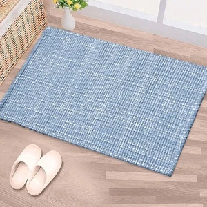 Blue & White Cotton Throw Rug, 21x34 Inches Area Rug for Bathroom Kitchen ent... - Picture 1 of 7