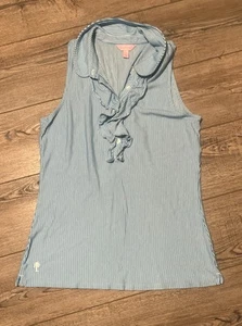 Large Lilly Pulitzer Ruffle Tank Top Vertical Blue Striped  - Bild 1 von 3
