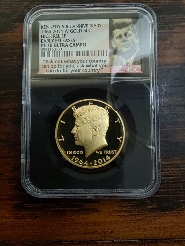 50th Anniversary Gold Kennedy Half High Relief Proof NGC PF 70 - Image 1 of 2