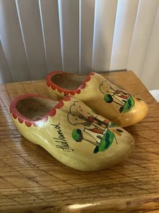 Vintage Holland Hand Carved Clogs Windmill painting Wooden Shoes Sz 37/38 12” L - Picture 1 of 6