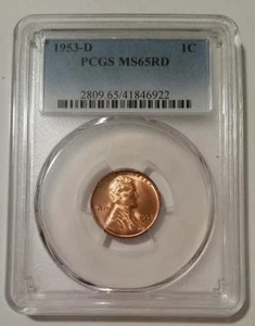 1953 D Lincoln Wheat Cent MS65 RED PCGS - Picture 1 of 4