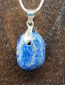 40-Hochwertiger echter Lapislazuli Stein Freiform Anhänger Halskette AUSWAHL KETTE - Bild 1 von 29