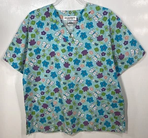 Scrub Top womens size M Medium as measured Butterflies Flowers Ladybugs Sketches - Picture 1 of 3